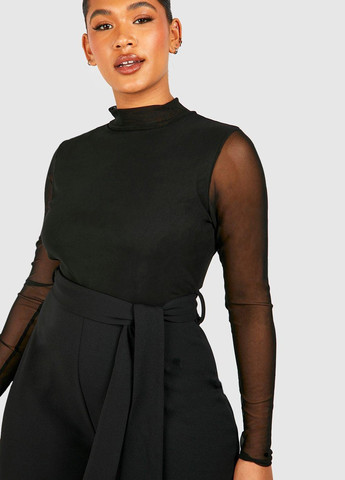 Комбинезон Boohoo комбинезон-брюки однотонный чёрный кэжуал полиэстер