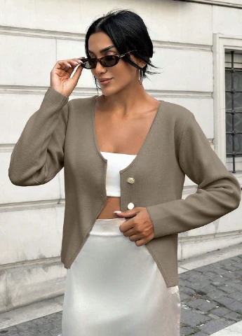 Кофейный демисезонный кардиган SHEIN