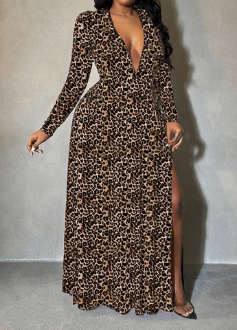 Коричнева святковий, вечірня сукня а-силует SHEIN леопардовий