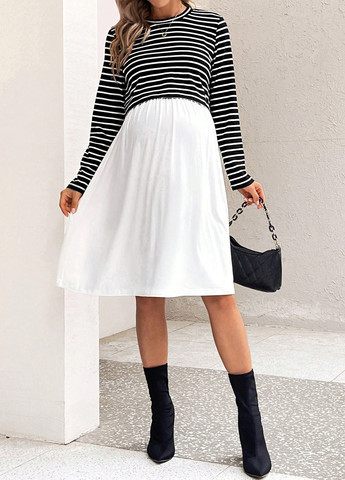 Комбинированное кэжуал платье для беременных и кормящих а-силуэт SHEIN колор блок