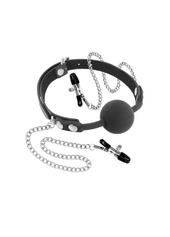 Кляп із силіконовою кулькою та затискачами для сосків Gag Ball with Nipple Clamps Fetish Tentation (252092262)