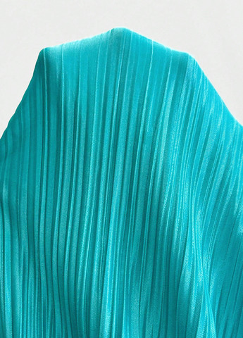 Бирюзовое праздничный, вечернее платье с открытой спиной, плиссированное SHEIN однотонное