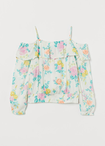 Белая цветочной расцветки блузка H&M летняя