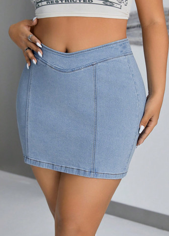 Голубая джинсовая однотонная юбка SHEIN карандаш
