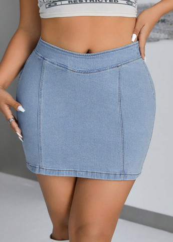 Голубая джинсовая однотонная юбка SHEIN карандаш