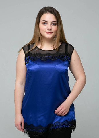 Серо-голубая летняя атласная блуза с кружевом тони электрик Tatiana