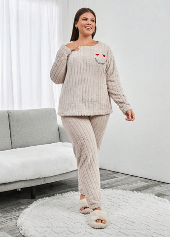 Бежевая всесезон пижама (лонслив, брюки) лонгслив + брюки SHEIN