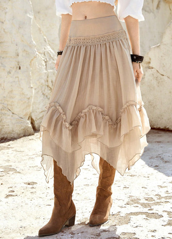 Песочная кэжуал однотонная юбка SHEIN клешированная-солнце