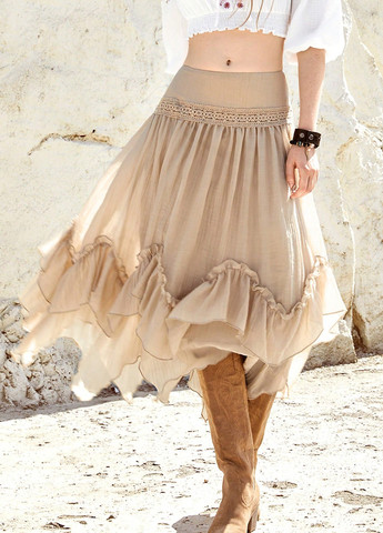 Песочная кэжуал однотонная юбка SHEIN клешированная-солнце