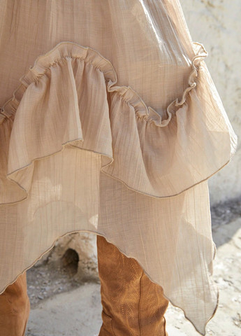 Песочная кэжуал однотонная юбка SHEIN клешированная-солнце