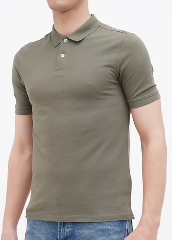 Оливковая футболка-поло для мужчин H&M однотонная