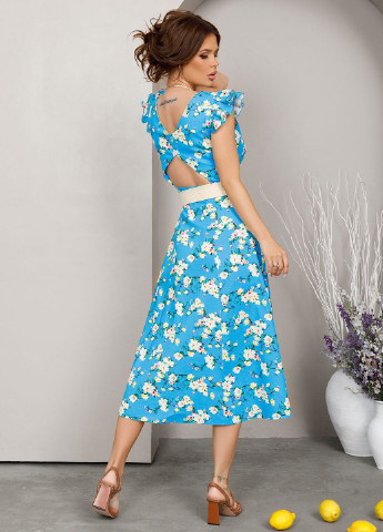 Синя кежуал плаття ISSA PLUS з квітковим принтом