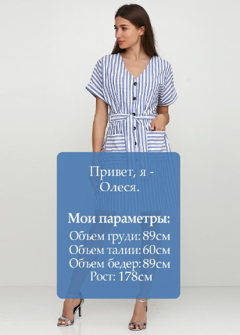 Голубое кэжуал платье New Collection в полоску