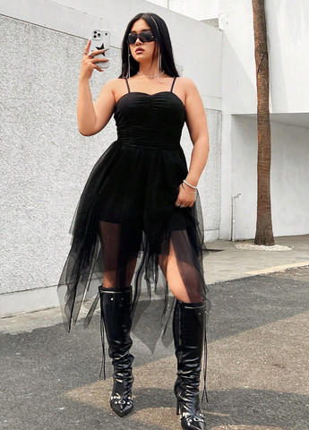 Чорна коктейльна, вечірня, кежуал сукня пачка, з пишною спідницею SHEIN однотонна