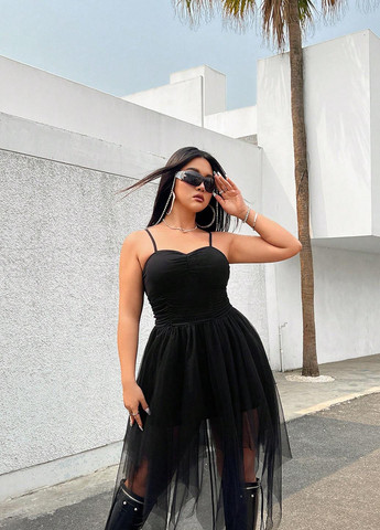 Чорна коктейльна, вечірня, кежуал сукня пачка, з пишною спідницею SHEIN однотонна