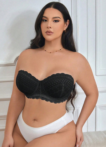 Чёрный балконет бюстгальтер (3 шт.) SHEIN с косточками полиамид