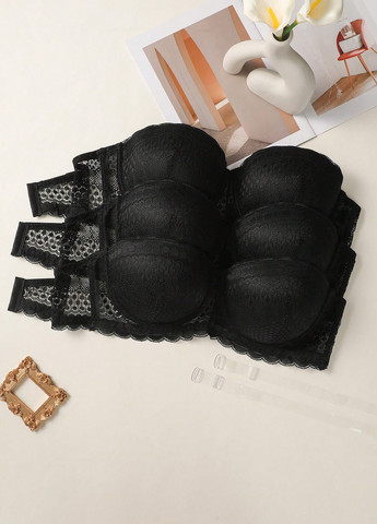 Чёрный балконет бюстгальтер (3 шт.) SHEIN с косточками полиамид