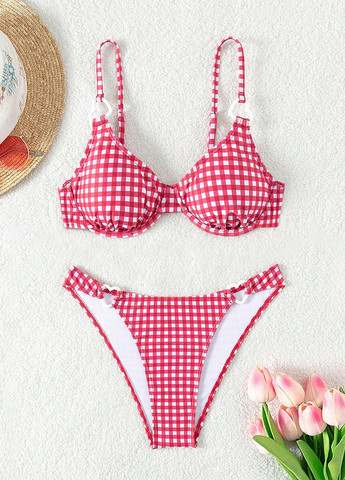 Красный летний купальник (купальный лиф, трусики) балконет, раздельный SHEIN