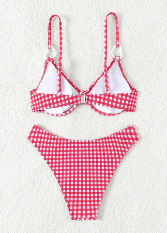 Красный летний купальник (купальный лиф, трусики) балконет, раздельный SHEIN