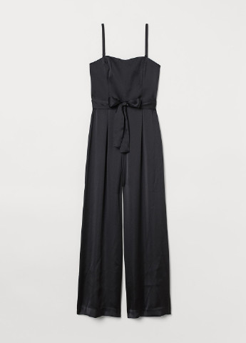 Комбинезон H&M комбинезон-брюки однотонный чёрный кэжуал атлас, полиэстер