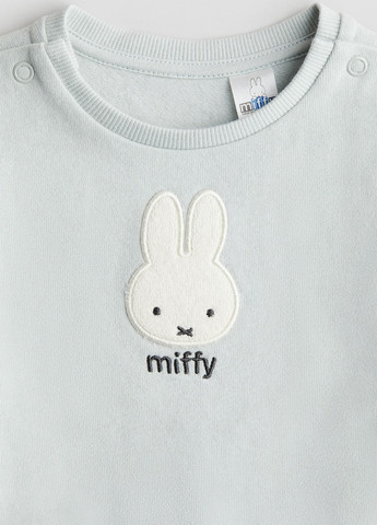 Світло-блакитний світшот H&M однотонний вишивка, аплікація (369791797)