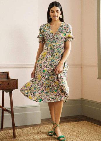 Комбинированное кэжуал платье а-силуэт Boden с цветочным принтом