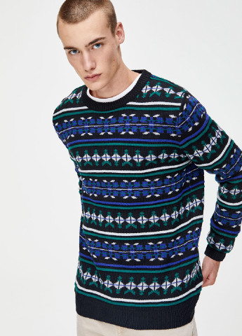 Черный джемпер,чорний-синій-зелений в кольорові візерунки, Pull & Bear