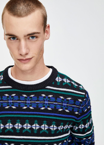 Черный джемпер,чорний-синій-зелений в кольорові візерунки, Pull & Bear