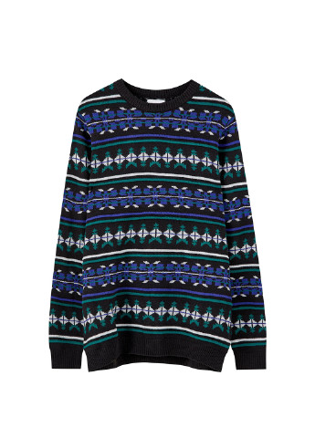 Черный джемпер,чорний-синій-зелений в кольорові візерунки, Pull & Bear