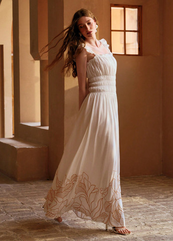 Молочна святковий, кежуал сукня кльош, з відкритою спиною SHEIN однотонна