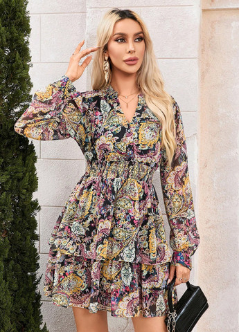 Комбинированное кэжуал платье клеш SHEIN с рисунком