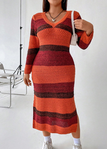 Комбинированное кэжуал платье платье-свитер SHEIN в полоску