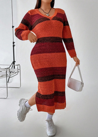 Комбинированное кэжуал платье платье-свитер SHEIN в полоску