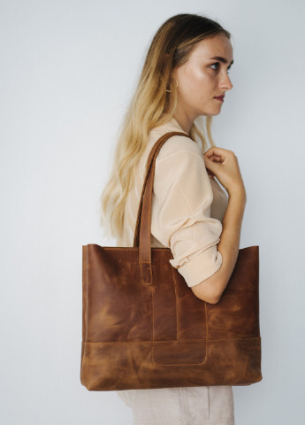 Вместительная женская сумка шоппер коньячного цвета из натуральной полуматовой кожи Boorbon (253342362)