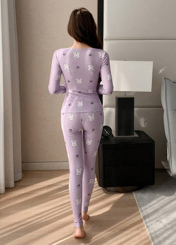 Світло-лілова всесезон піжами (лонгслів, штани) лонгслів + брюки SHEIN