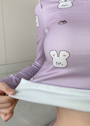 Світло-лілова всесезон піжами (лонгслів, штани) лонгслів + брюки SHEIN