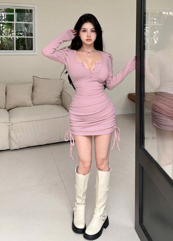 Розовое откровенный платье а-силуэт SHEIN однотонное