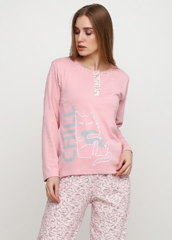 Рожева всесезон піжама (лонгслів, брюки) лонгслив + брюки Glisa Pijama