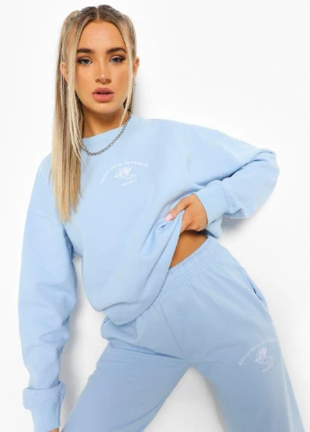 Голубой свитшот Boohoo надпись без декора (249991285)