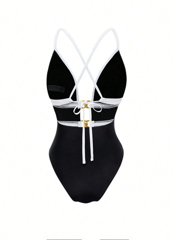 Чорно-білий літній купальник монокіні, суцільний SHEIN