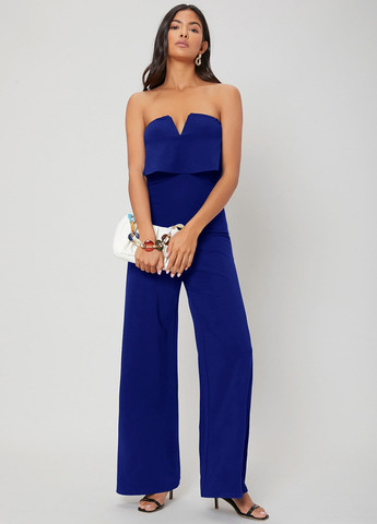 Комбінезон SHEIN комбінезон-брюки однотонний темно-синій вечірній віскоза