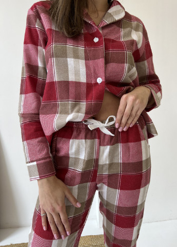 Красная зимняя домашняя пижама женская (рубашка+штаны) Cosy