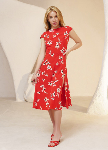Червона повсякденний сукня жіноча з відкритою спиною ISSA PLUS з квітковим принтом