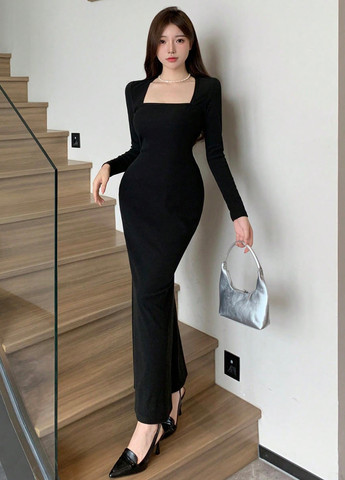 Чорна кежуал сукня силуетна SHEIN однотонна