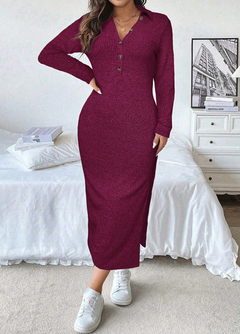 Сливовое праздничный, кэжуал платье а-силуэт, платье-свитер SHEIN однотонное