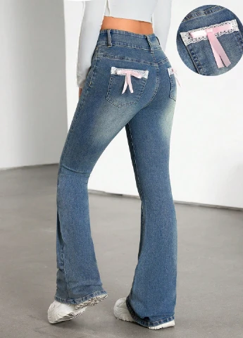Синие демисезонные клеш джинсы SHEIN