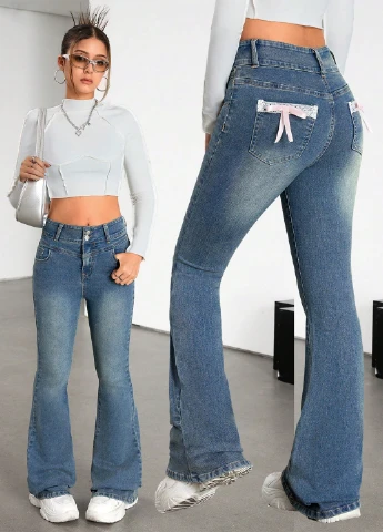 Синие демисезонные клеш джинсы SHEIN