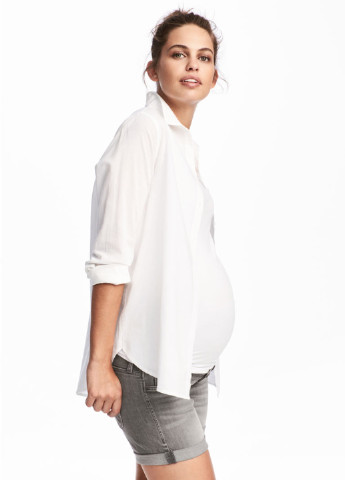 Шорты для беременных H&M однотонные светло-серые джинсовые