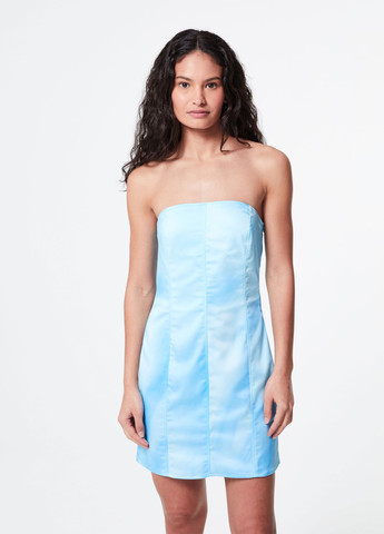 Голубое кэжуал, коктейльное платье бандо Jennyfer с абстрактным узором