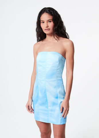 Голубое кэжуал, коктейльное платье бандо Jennyfer с абстрактным узором